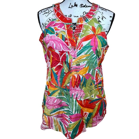 C C California  Orange blouse sleeveless floral top  size S boho hippie vacation - Picture 1 of 13